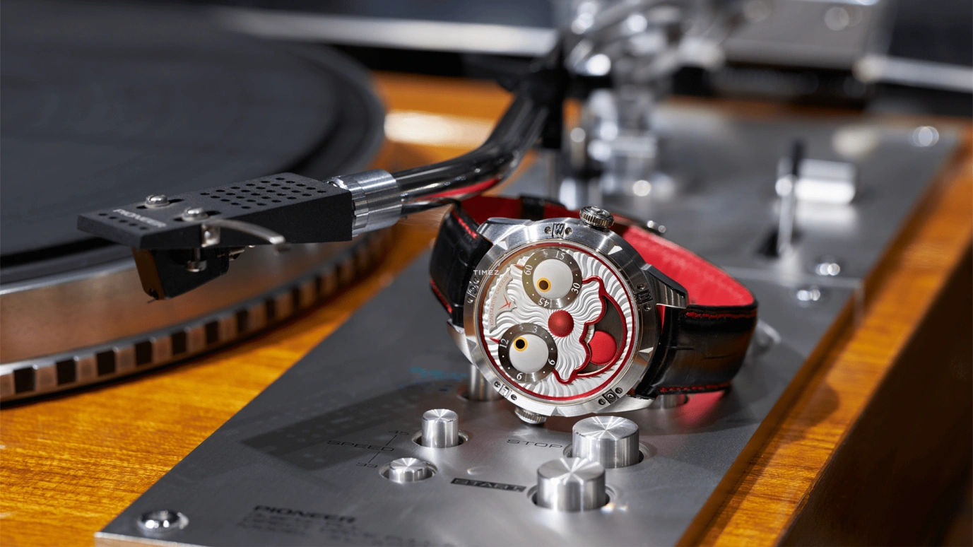 Konstantin Chaykin,Wristmons 42mm,42mm,Stainless Steel,White,Red,Grey,Automatic,Moonphase,Sapphire,Crystal Glass,Clown