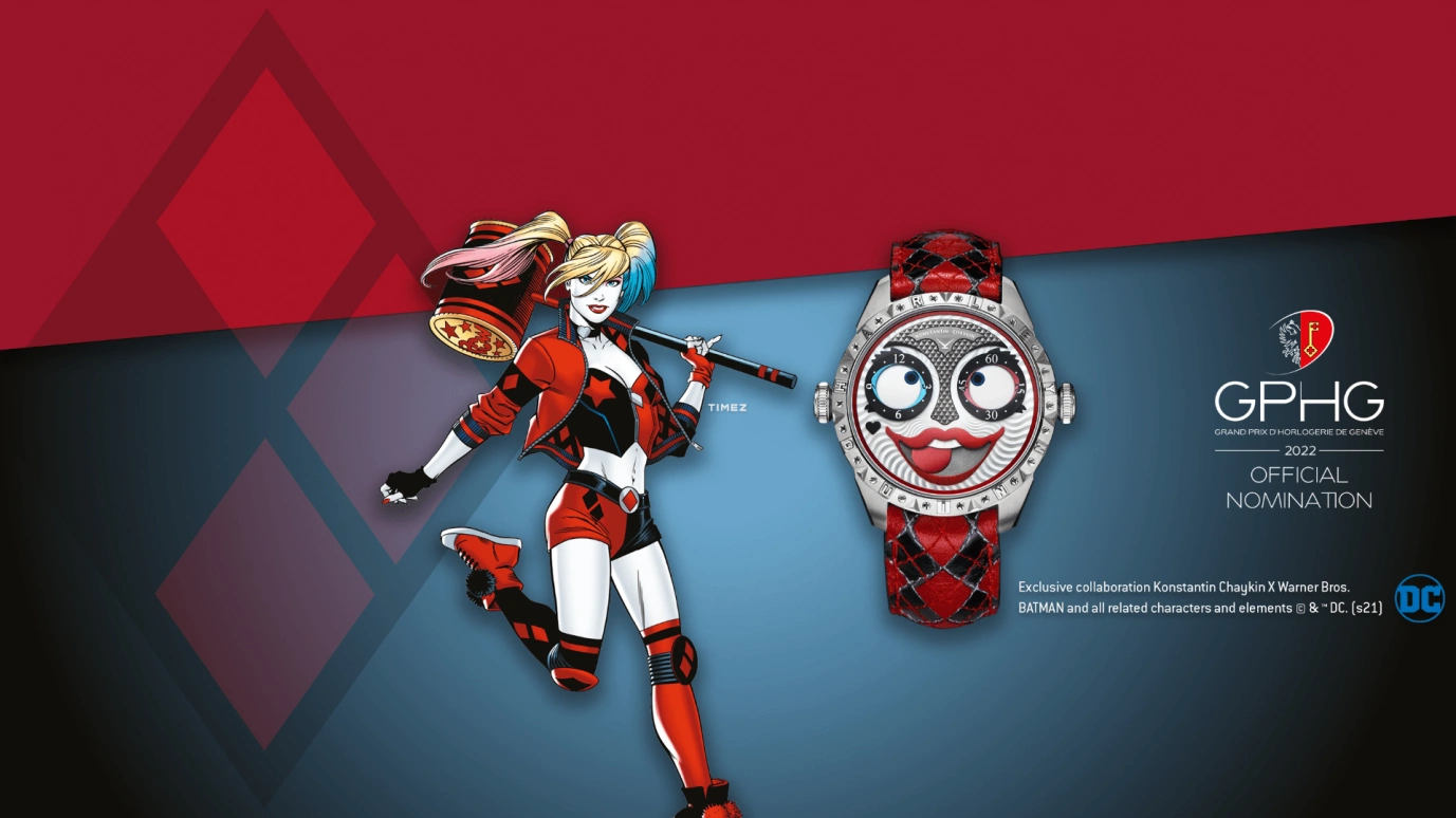 Konstantin Chaykin,Wristmons 40mm,40mm,Stainless Steel,Grey,Black,Red,Automatic,Moonphase,Sapphire,Crystal Glass,Harley Quinn