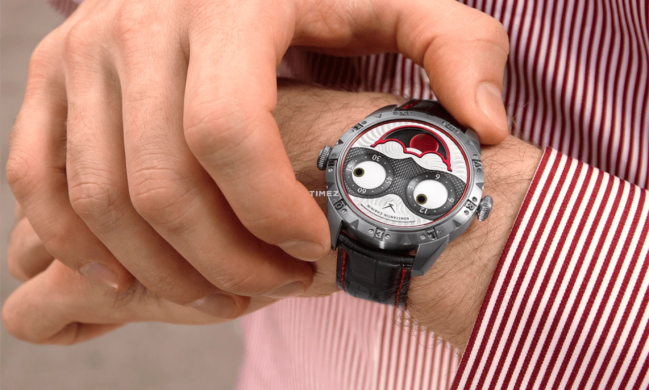 Konstantin Chaykin,Wristmons 42mm,42mm,Stainless Steel,Silver,Grey,Red,Automatic,Moonphase,Sapphire,Crystal Glass,Harlequin Ventuno