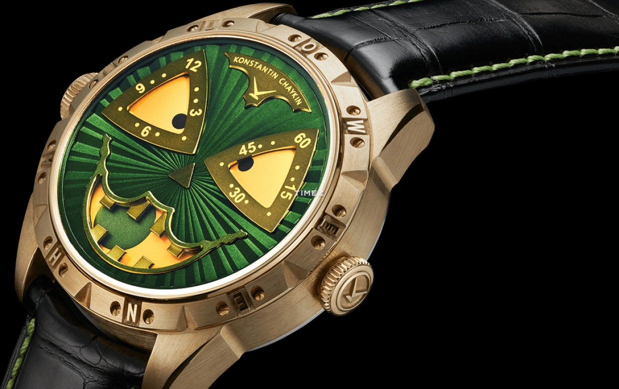 Konstantin Chaykin,Wristmons 42mm,42mm,Bronze,Green,Yellow,Automatic,Moonphase,Sapphire,Crystal Glass,Green Halloween