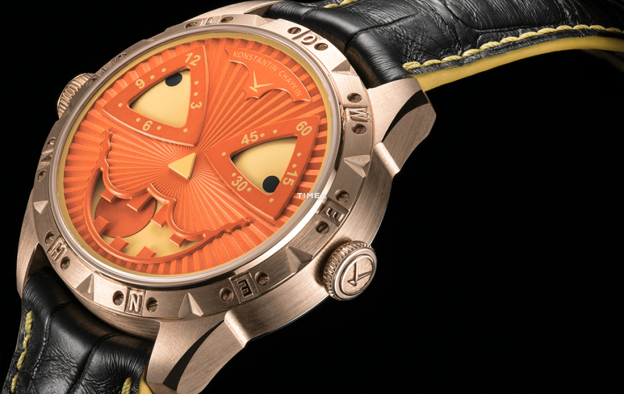 Konstantin Chaykin,Wristmons 42mm,42mm,Bronze,Orange,Yellow,Automatic,Moonphase,Sapphire,Crystal Glass,Pumpkin Head Special Halloween 2017