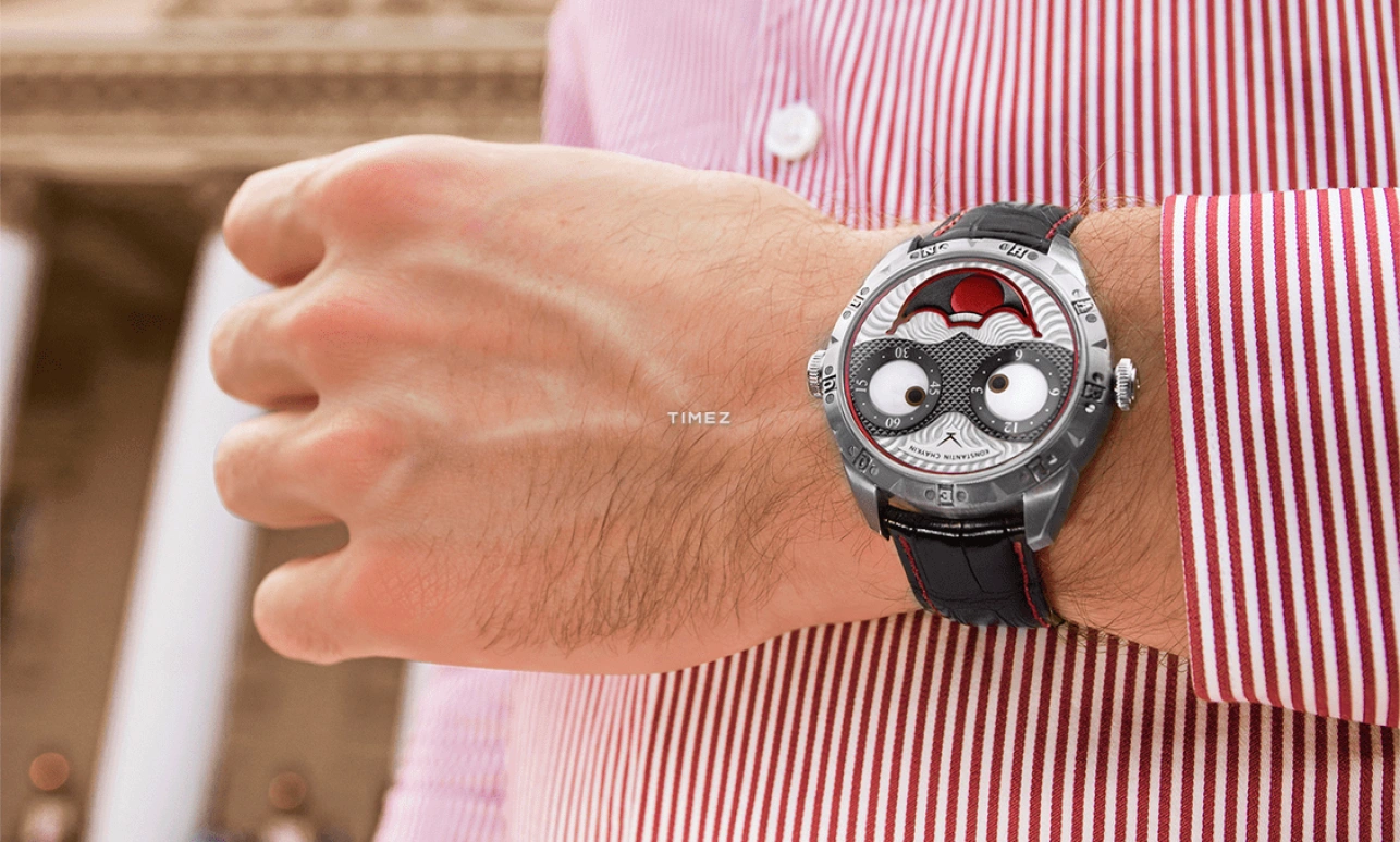 Konstantin Chaykin,Wristmons 42mm,42mm,Stainless Steel,Silver,Grey,Red,Automatic,Moonphase,Sapphire,Crystal Glass,Harlequin Ventuno