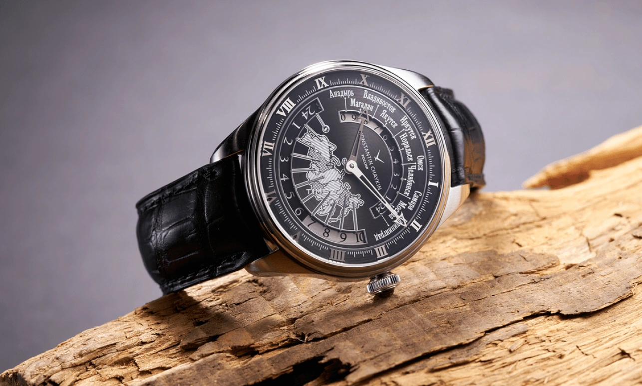 Konstantin Chaykin,Russian Time 44mm,44mm,Stainless Steel,Black,Handwound,Dule Time,Day / Night Indication,Russian Time