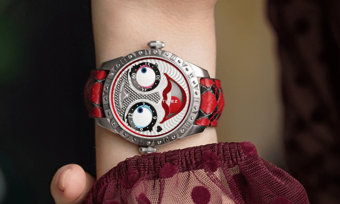Konstantin Chaykin,Wristmons 40mm,40mm,Stainless Steel,Grey,Black,Red,Automatic,Moonphase,Sapphire,Crystal Glass,Harley Quinn