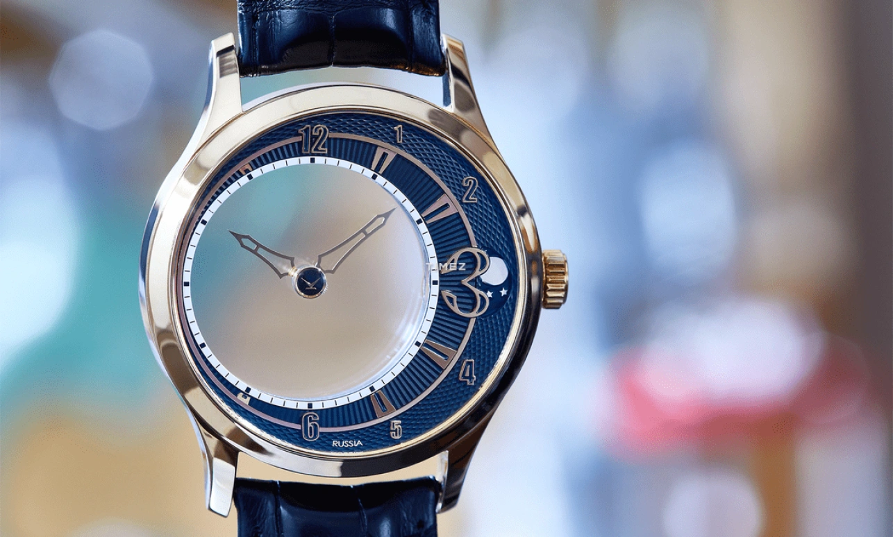 Konstantin Chaykin,Levitas 44mm,44mm,Rose Gold,Stainless Steel,Transparent,Brown,Handwound,Moonphase,Sapphire,Crystal Glass,Levitas Moon Phases 44