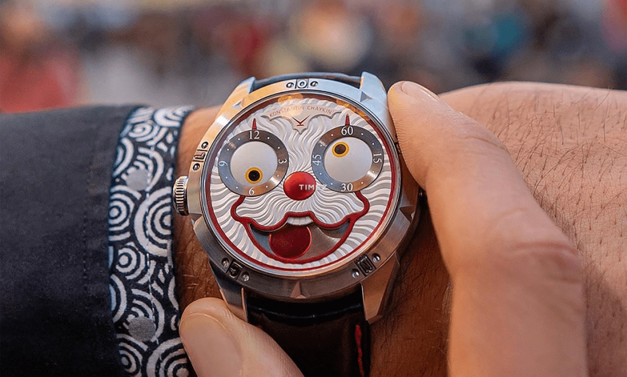 Konstantin Chaykin,Wristmons 42mm,42mm,Stainless Steel,White,Red,Grey,Automatic,Moonphase,Sapphire,Crystal Glass,Clown