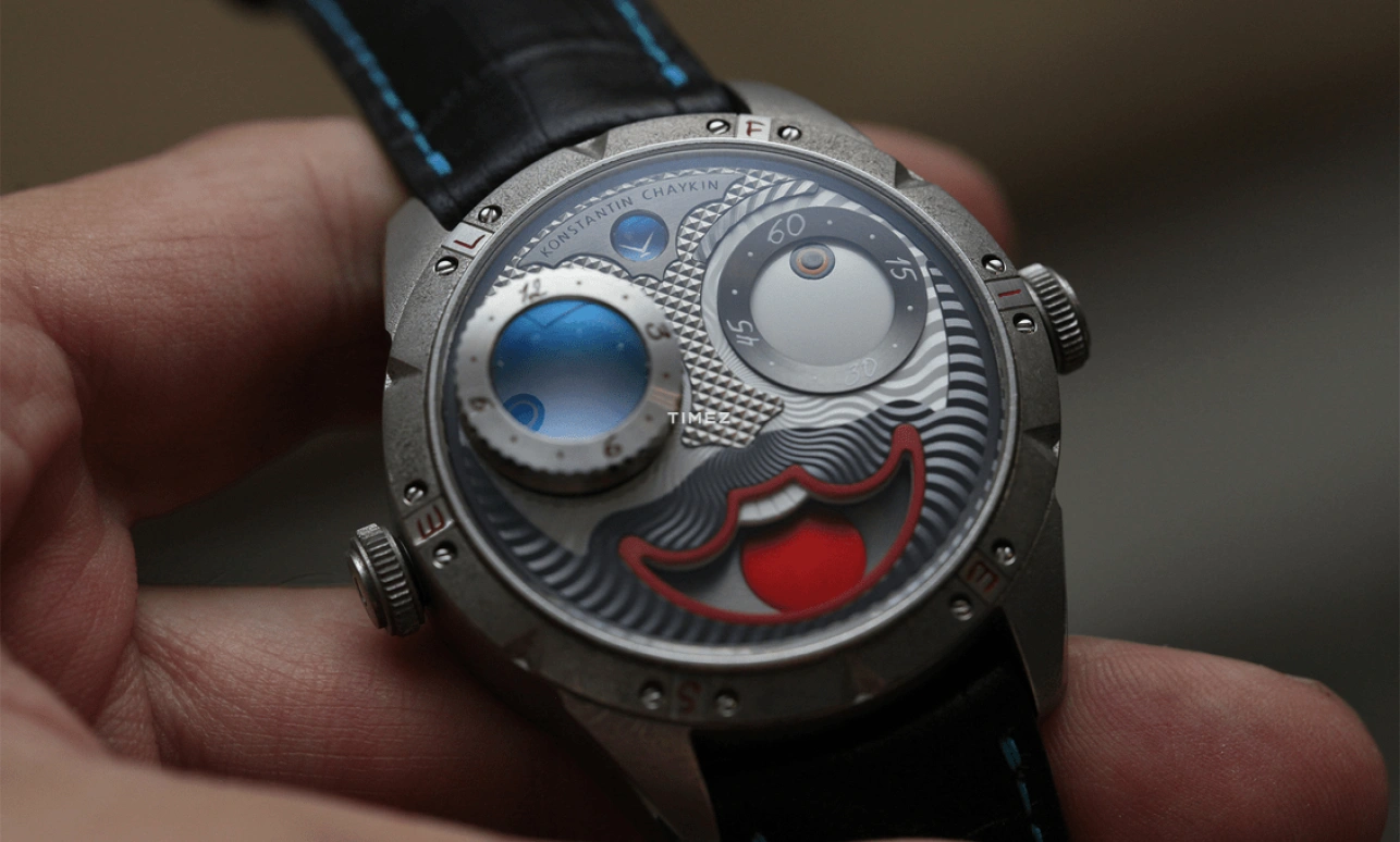 Konstantin Chaykin,Wristmons 42mm,42mm,Stainless Steel,Grey,White,Red,Handwound,Moonphase,Date,Joker Selfie Only Watch 2019