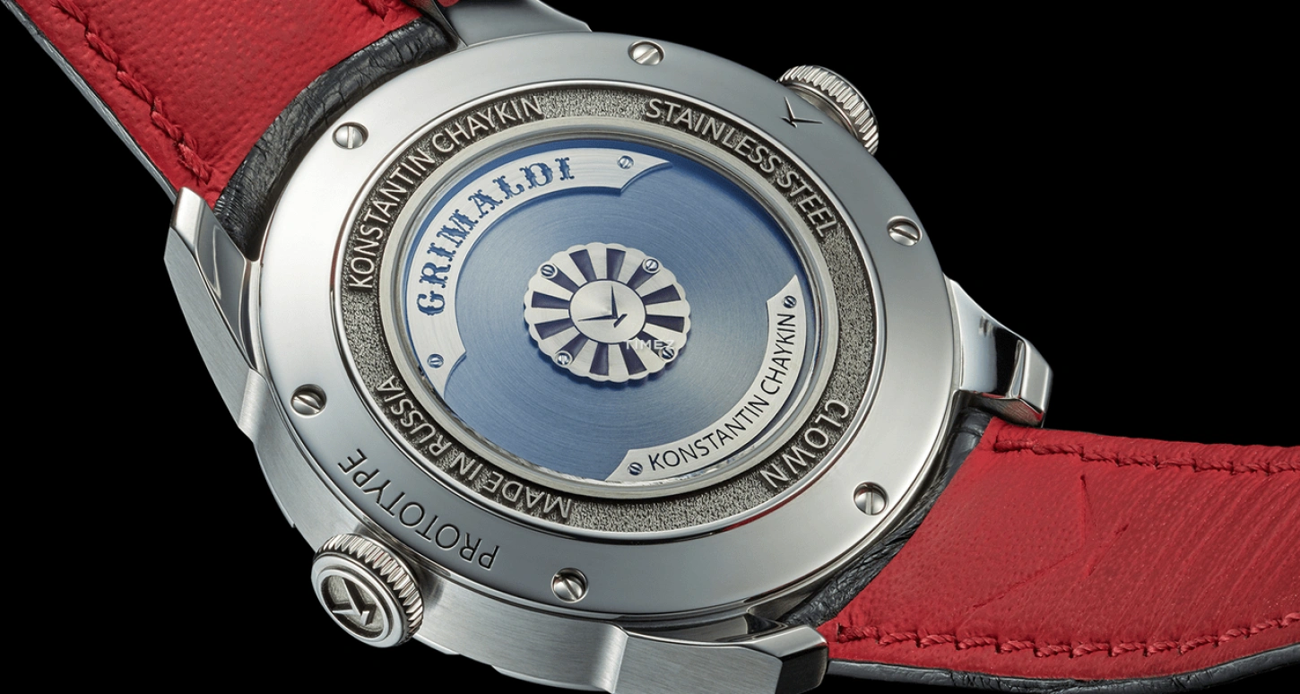 Konstantin Chaykin,Wristmons 42mm,42mm,Stainless Steel,Grey,Red,Automatic,Moonphase,Sapphire,Crystal Glass,Grimaldi The Clown