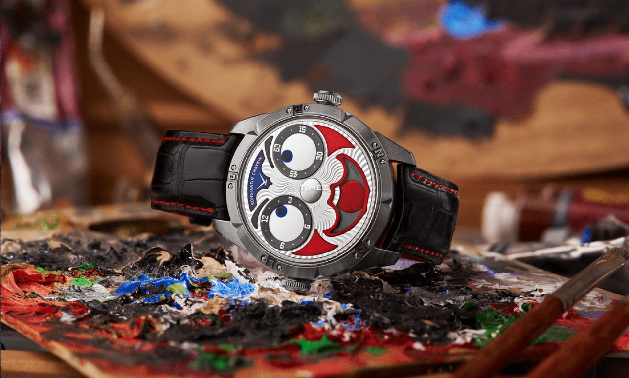 Konstantin Chaykin,Wristmons 42mm,42mm,Stainless Steel,Grey,Red,Automatic,Moonphase,Sapphire,Crystal Glass,Grimaldi The Clown