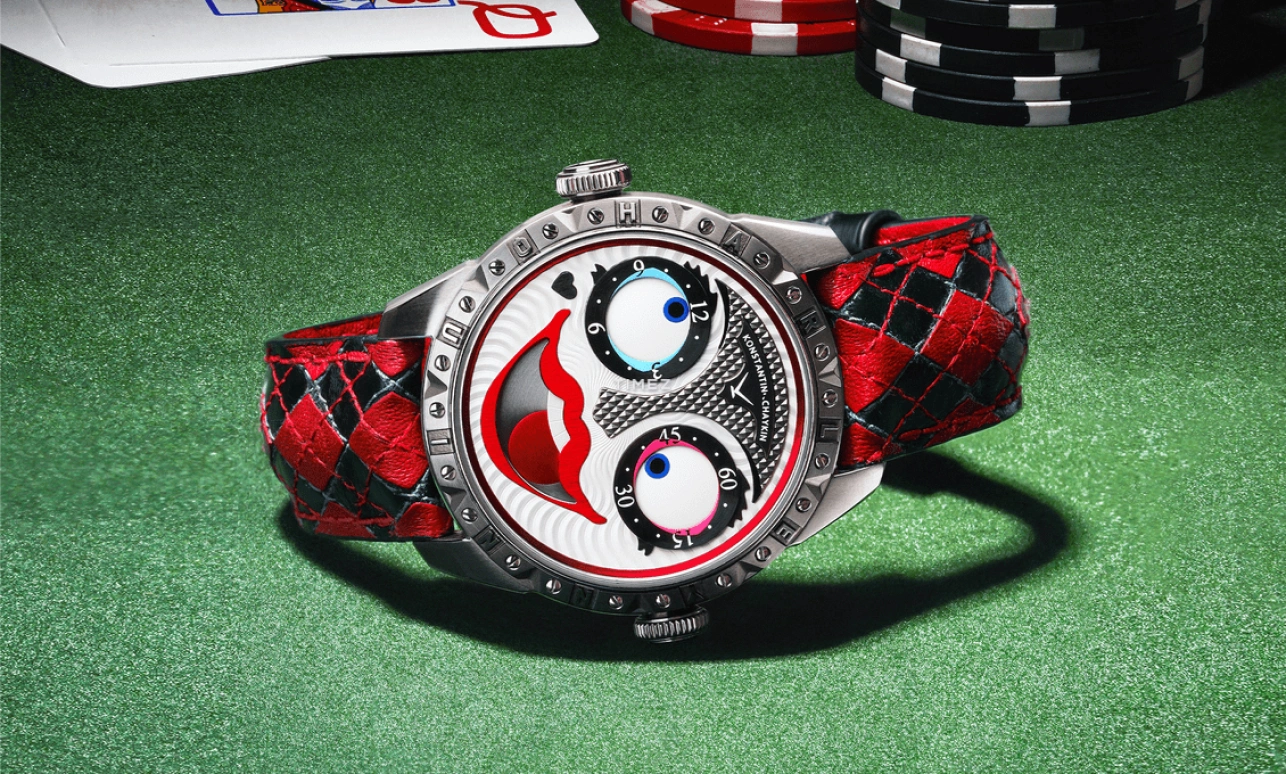 Konstantin Chaykin,Wristmons 40mm,40mm,Stainless Steel,Grey,Black,Red,Automatic,Moonphase,Sapphire,Crystal Glass,Harley Quinn