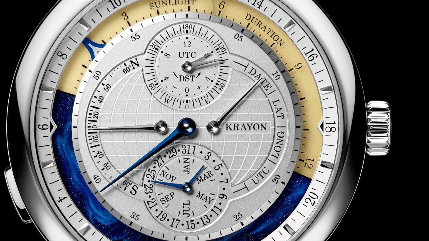 Krayon,Everywhere 42mm,42mm,White Gold,Silver,Automatic,Month,Day,Sun position/rising Time,Function Selector,72hours,In-house Caliber,Everywhere
