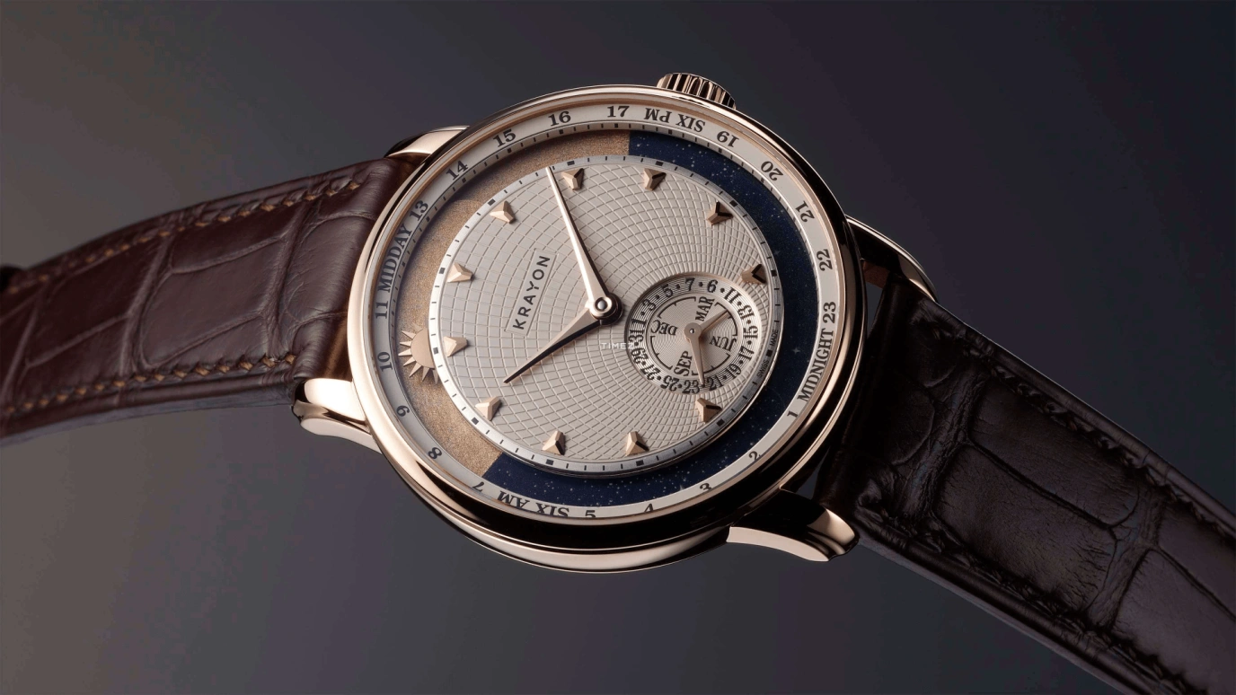 Krayon,Anywhere 39mm,39mm,Rose Gold,Cream,Handwound,Month,Day,Sun position/rising Time,Day / Night Indication,72hours,In-house Caliber,C030,C030-02