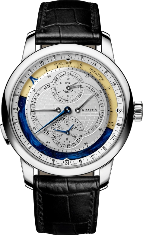 Krayon,Everywhere 42mm,42mm,White Gold,Silver,Automatic,Month,Day,Sun position/rising Time,Function Selector,72hours,In-house Caliber,Everywhere