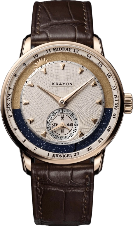 Krayon,Anywhere 39mm,39mm,Rose Gold,Cream,Handwound,Month,Day,Sun position/rising Time,Day / Night Indication,72hours,In-house Caliber,C030,C030-02
