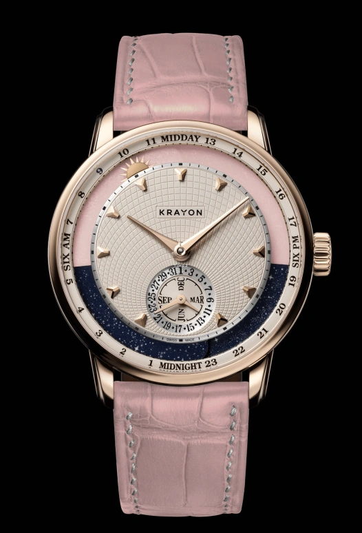 Krayon,Anywhere 39mm,39mm,Rose Gold,Cream,Handwound,Month,Day,Sun position/rising Time,Day / Night Indication,72hours,In-house Caliber,C030,C030-22