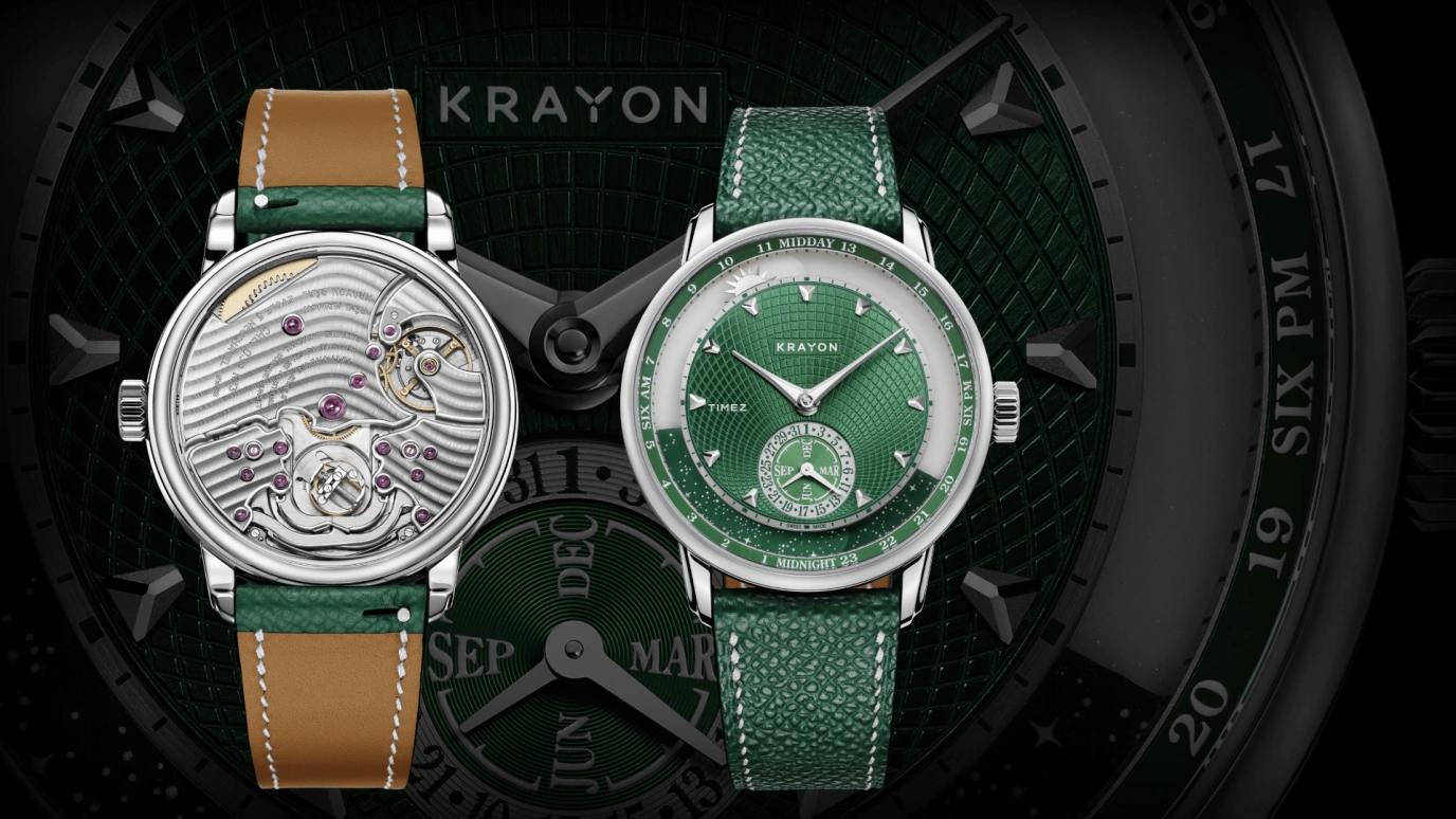 Krayon,Anywhere 39mm,39mm,Titanium,Green,Handwound,Month,Day,Sun position/rising Time,Day / Night Indication,72hours,In-house Caliber,Aurora