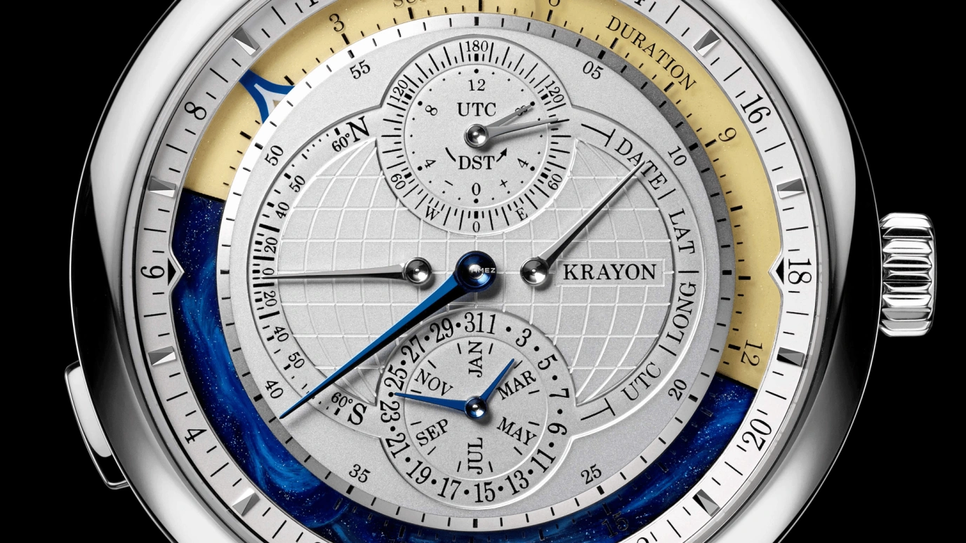 Krayon,Everywhere 42mm,42mm,White Gold,Silver,Automatic,Month,Day,Sun position/rising Time,Function Selector,72hours,In-house Caliber,Everywhere