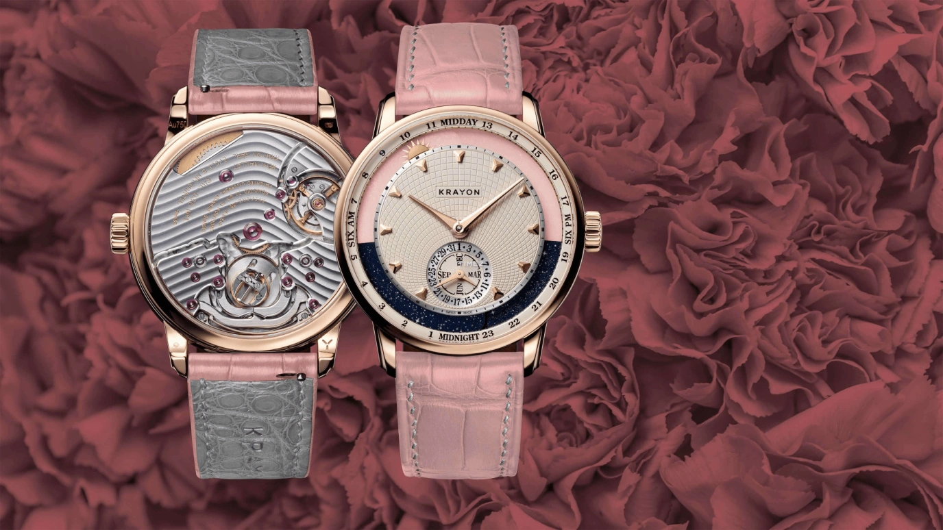 Krayon,Anywhere 39mm,39mm,Rose Gold,Cream,Handwound,Month,Day,Sun position/rising Time,Day / Night Indication,72hours,In-house Caliber,C030,C030-22