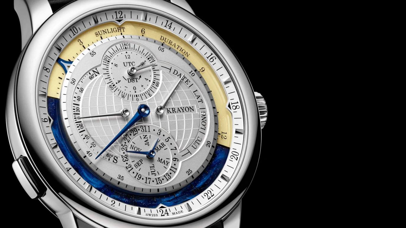 Krayon,Everywhere 42mm,42mm,White Gold,Silver,Automatic,Month,Day,Sun position/rising Time,Function Selector,72hours,In-house Caliber,Everywhere