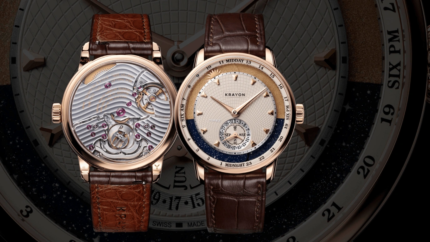 Krayon,Anywhere 39mm,39mm,Rose Gold,Cream,Handwound,Month,Day,Sun position/rising Time,Day / Night Indication,72hours,In-house Caliber,C030,C030-02