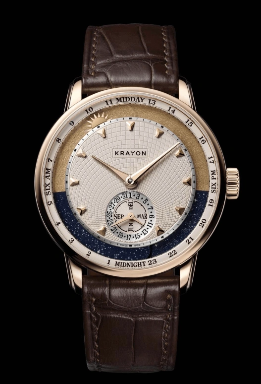 Krayon,Anywhere 39mm,39mm,Rose Gold,Cream,Handwound,Month,Day,Sun position/rising Time,Day / Night Indication,72hours,In-house Caliber,C030,C030-02