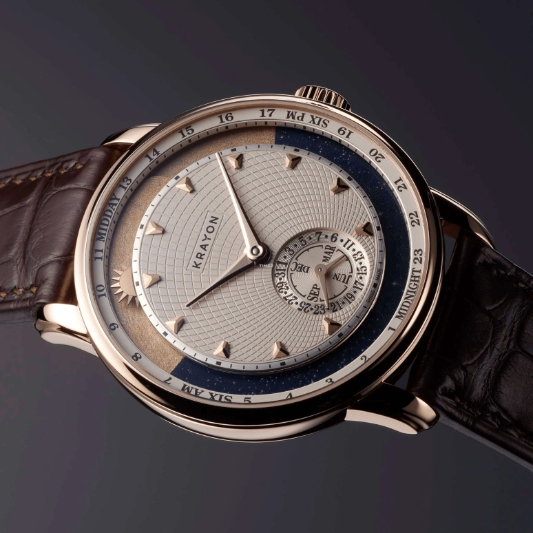 Krayon,Anywhere 39mm,39mm,Rose Gold,Cream,Handwound,Month,Day,Sun position/rising Time,Day / Night Indication,72hours,In-house Caliber,C030,C030-02