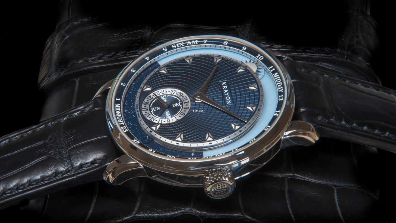 Krayon,Anywhere 39mm,39mm,White Gold,Blue,Handwound,Month,Day,Sun position/rising Time,Day / Night Indication,72hours,In-house Caliber,C030,C030-01