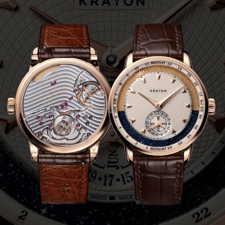 Krayon,Anywhere 39mm,39mm,Rose Gold,Cream,Handwound,Month,Day,Sun position/rising Time,Day / Night Indication,72hours,In-house Caliber,C030,C030-02