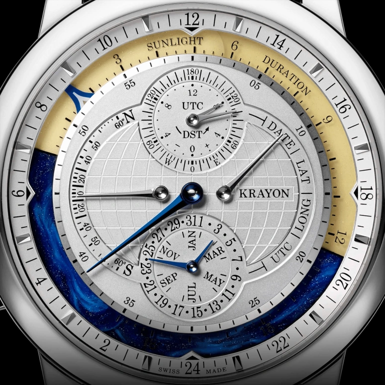 Krayon,Everywhere 42mm,42mm,White Gold,Silver,Automatic,Month,Day,Sun position/rising Time,Function Selector,72hours,In-house Caliber,Everywhere