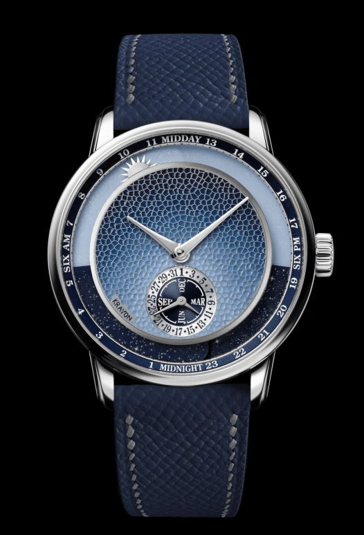 Krayon,Anywhere 39mm,39mm,Platinum,Blue,Handwound,Month,Day,Sun position/rising Time,Day / Night Indication,72hours,In-house Caliber,C030,C030-51