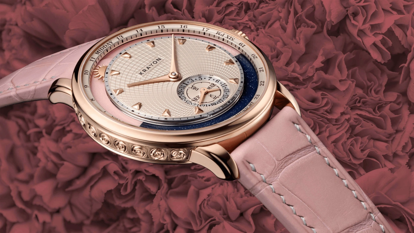 Krayon,Anywhere 39mm,39mm,Rose Gold,Cream,Handwound,Month,Day,Sun position/rising Time,Day / Night Indication,72hours,In-house Caliber,C030,C030-22