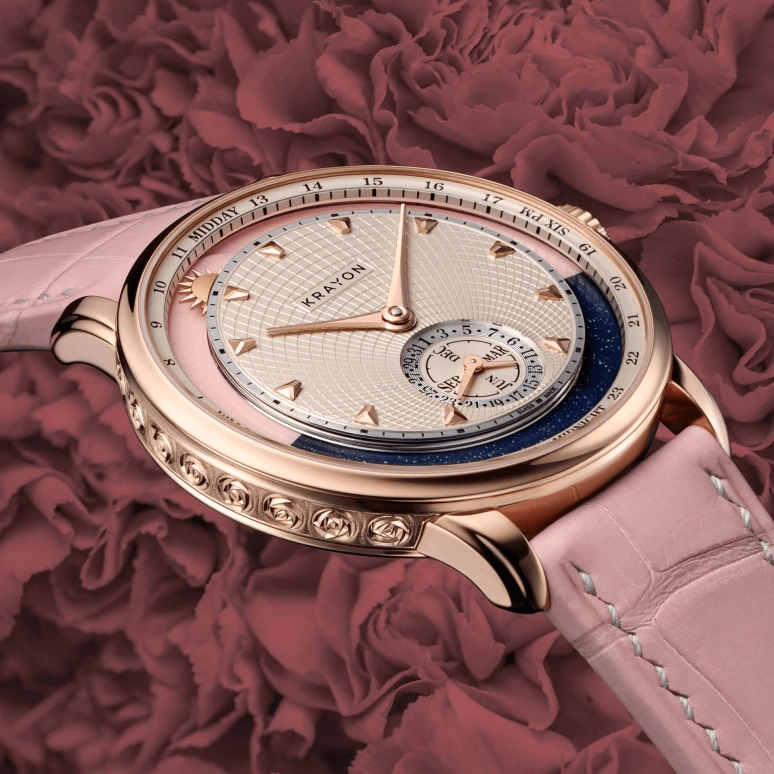 Krayon,Anywhere 39mm,39mm,Rose Gold,Cream,Handwound,Month,Day,Sun position/rising Time,Day / Night Indication,72hours,In-house Caliber,C030,C030-22