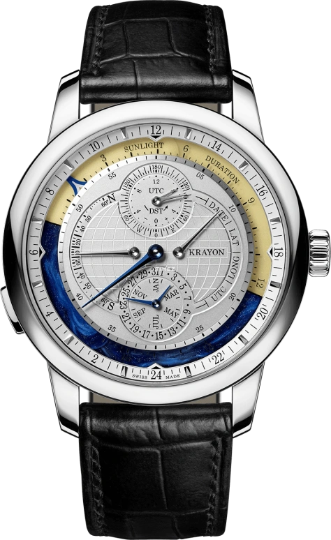 Krayon,Everywhere 42mm,42mm,White Gold,Silver,Automatic,Month,Day,Sun position/rising Time,Function Selector,72hours,In-house Caliber,Everywhere