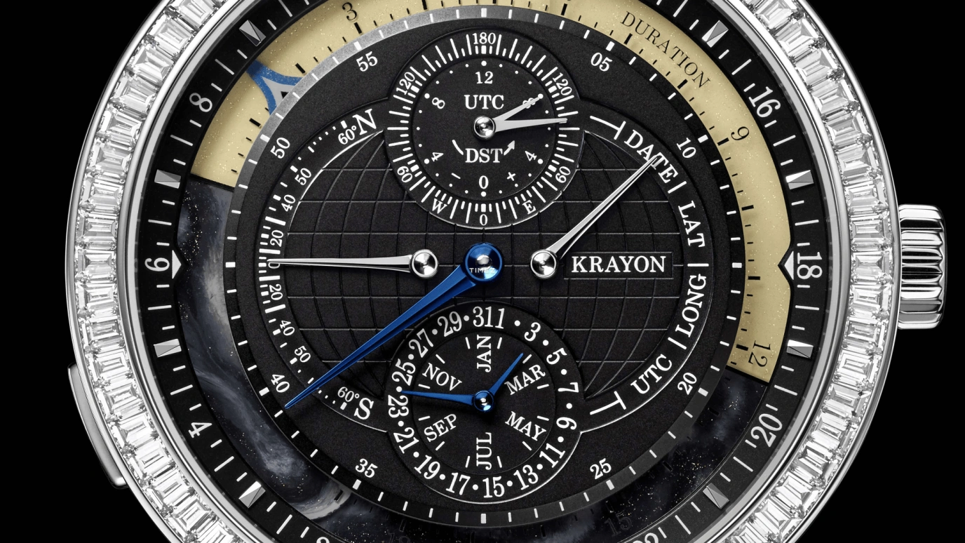 Krayon,Everywhere 43mm,43mm,White Gold,Black,Automatic,Month,Day,Function Selector,UTC,72hours,In-house Caliber,Horizon