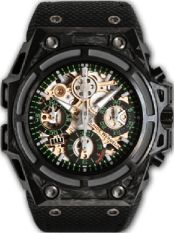 Linde Werdelin,Spido 44mm,44mm,Titanium,Carbon,Skeleton,Automatic,Chronograph,Power Reserve Indicator,SPIDOSPEED CARBON GREEN