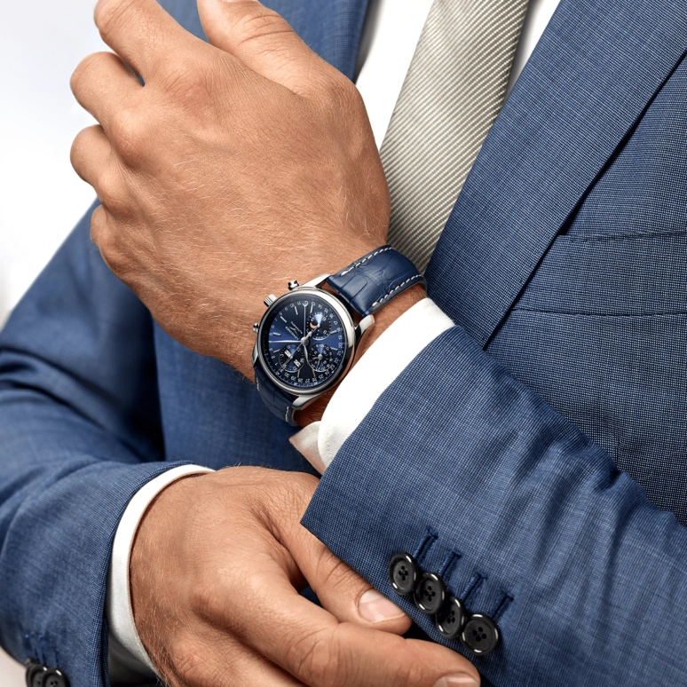 Longines,Master 40mm,40mm,Stainless Steel,Blue,Automatic,Chronograph,Moonphase,Month,Date,66hours,In-house Caliber,L2,L2.673.4.92.0