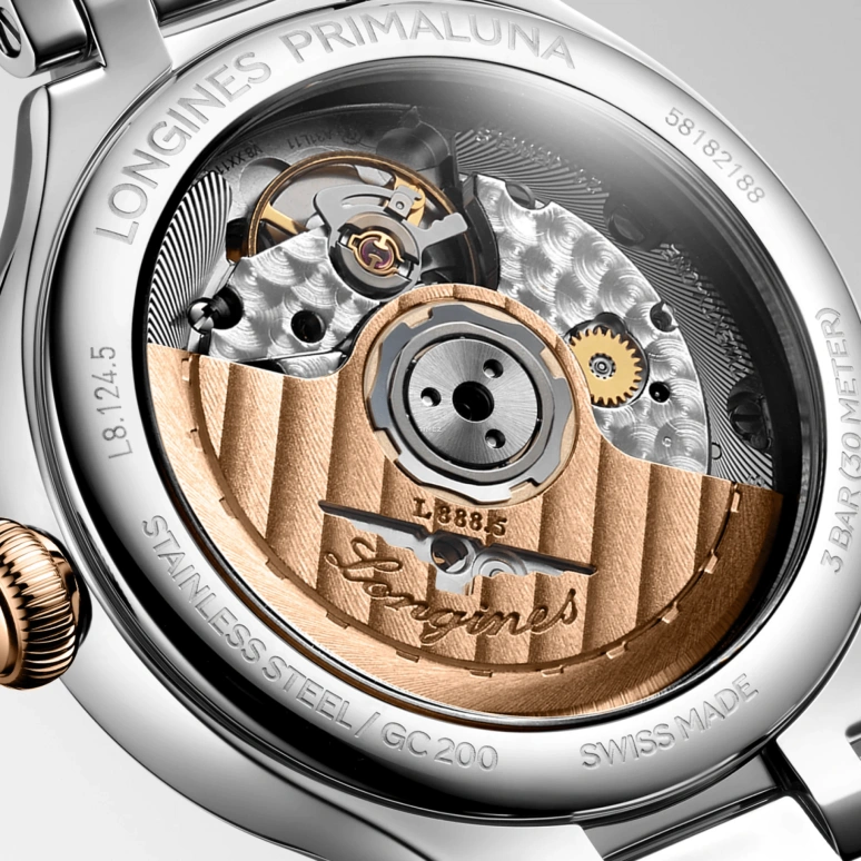 Longines,PrimaLuna 34mm,34mm,Stainless Steel,Silver,Automatic,Day,64hours,L8,L8.124.5.71.2