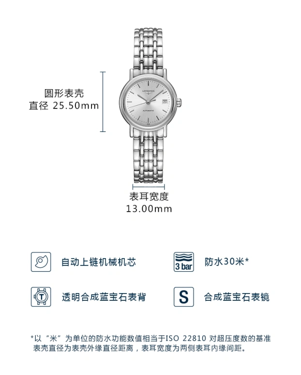 Longines,Presence 25.50mm,25.50mm,Stainless Steel,Silver,Automatic,Date,38hours,L4,L4.321.4.72.6