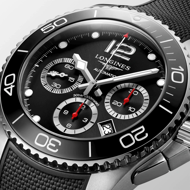 Longines,Sport 41mm,41mm,Stainless Steel,Black,Automatic,Chronograph,Day,L3,L3.883.4.56.9