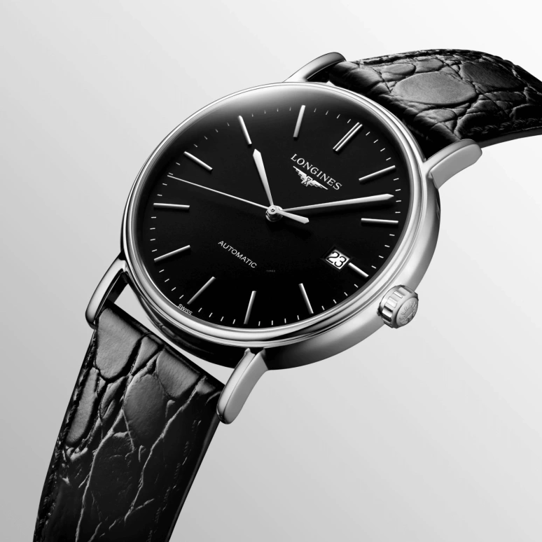 Longines,Presence 38.50mm,38.50mm,Stainless Steel,Black,Automatic,Date,65hours,L4,L4.921.4.52.2