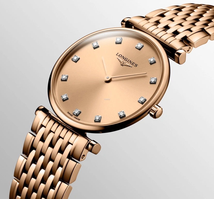 Longines,La Grande Classique 29mm,29mm,Stainless Steel,Pink Gold,Rose Gold,Quartz,In-house Caliber,Sapphire,Crystal Glass,L4,L4.512.1.90.8