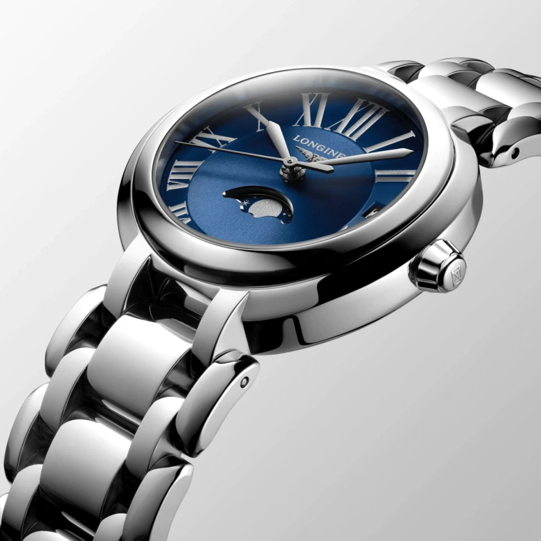 Longines,PrimaLuna 30.50mm,30.50mm,Stainless Steel,Blue,Quartz,Moonphase,Day,L8,L8.115.4.91.6