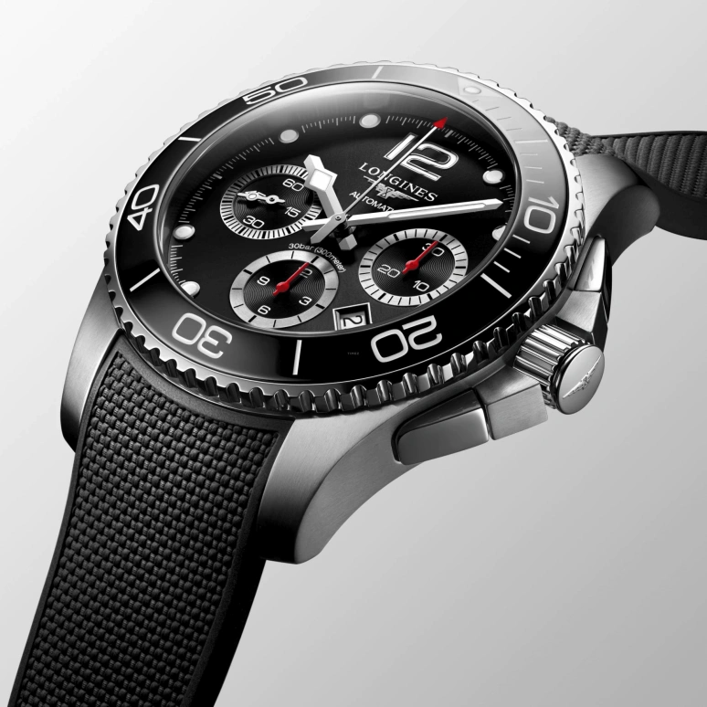 Longines,Sport 41mm,41mm,Stainless Steel,Black,Automatic,Chronograph,Day,L3,L3.883.4.56.9