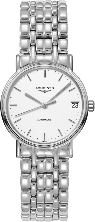 Longines,Presence 30mm,30mm,Stainless Steel,White,Automatic,Date,64hours,L4,L4.322.4.12.6