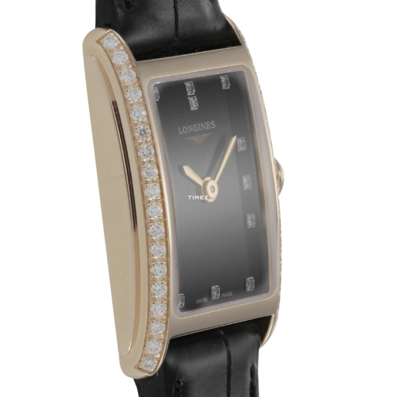 Longines,DolceVita 17.40x27mm,17.40x27mm,Rose Gold,Black,Quartz,In-house Caliber,Sapphire,Crystal Glass,L5,L5.258.9.57.0