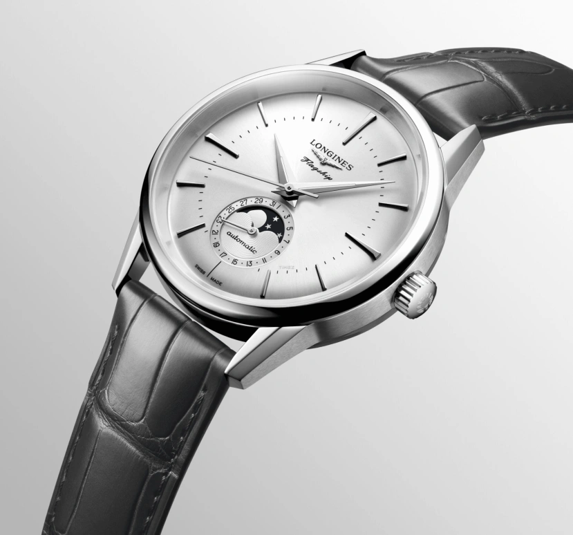 Longines,Flagship 38.50mm,38.50mm,Stainless Steel,Silver,Automatic,Moonphase,Day,L4,L4.815.4.72.2