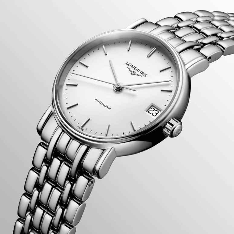 Longines,Presence 30mm,30mm,Stainless Steel,White,Automatic,Date,64hours,L4,L4.322.4.12.6