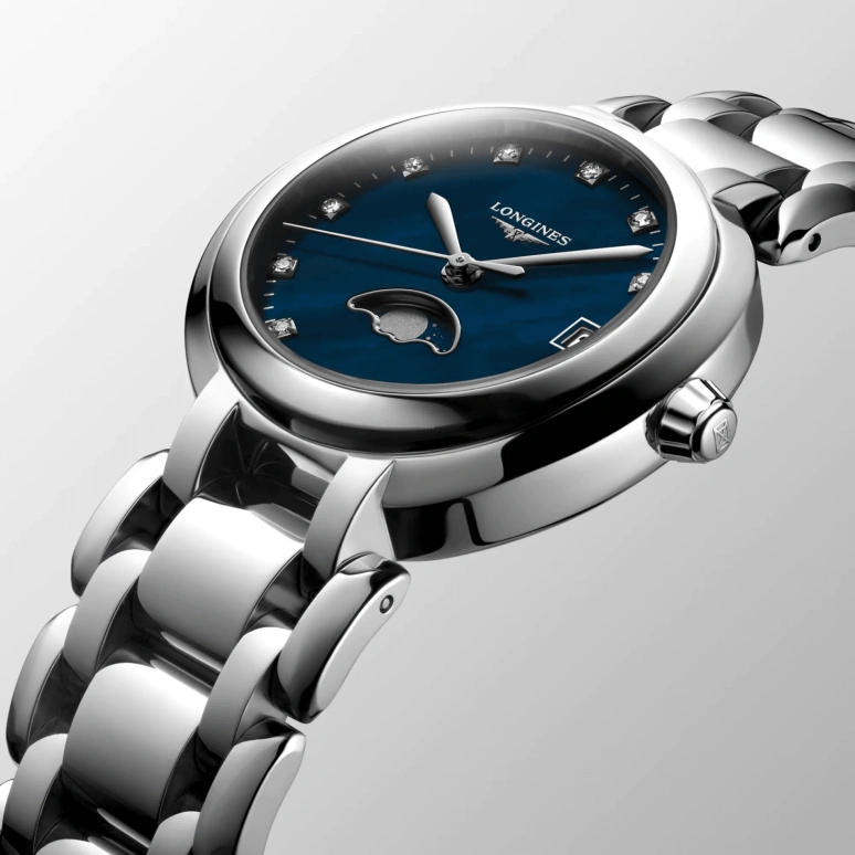 Longines,PrimaLuna 30.50mm,30.50mm,Stainless Steel,Blue,Quartz,Moonphase,Date,L8,L8.115.4.98.6