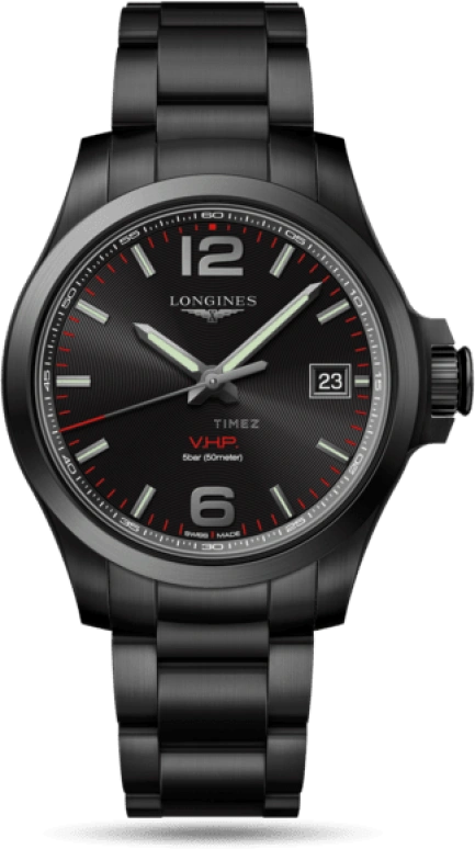 Longines,Conquest V.H.P. 41mm,41mm,Stainless Steel,Black,Quartz,Date,In-house Caliber,L3,L3.716.2.56.6
