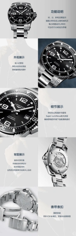 Longines,HydroConquest 41mm,41mm,Stainless Steel,Black,Automatic,Date,65hours,L3,L3.742.4.56.6